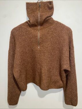 Zara Girls Brown Half-Zip Ribbed Knit Sweater Size 13-14